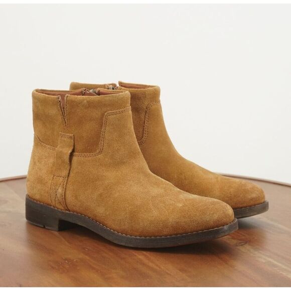 Franco Sarto Womens Malina Ankle Boots Booties Tan Brown Suede Zip Block 6.5M - Picture 1 of 9